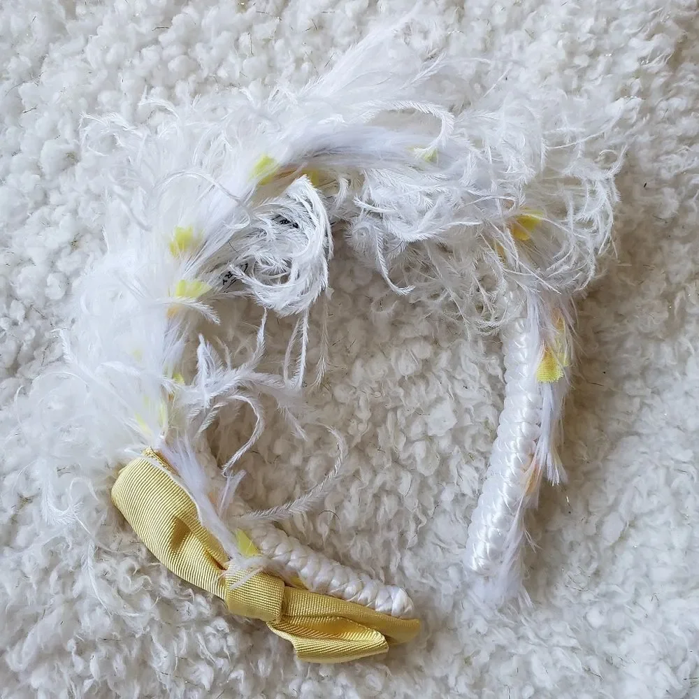 Bandeaux White Feathered with Yellow Bow Headband